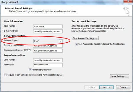 Outlook POP or IMAP Protocol