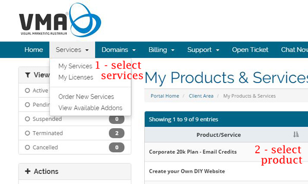 Select Services then Product