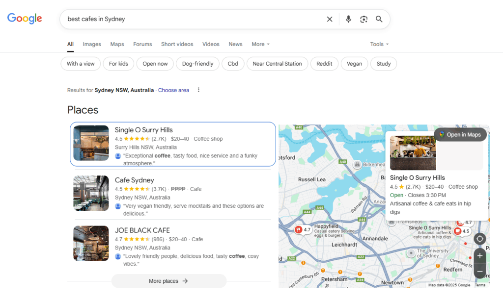 Local Map Pack on Google Example